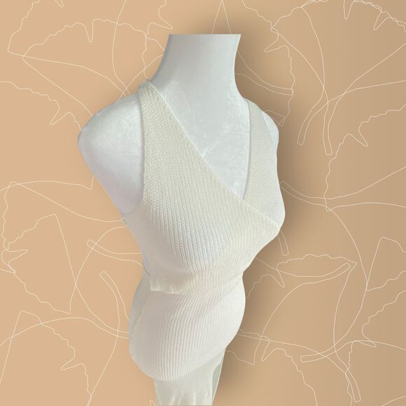 White High Slit Cover Up Mesh Textured Maxi Sun Beach Dress Backless Small - Picture 1 of 14